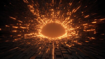 Wall Mural - abstract futuristic tunnel with orange light streaks, creating a portal to another dimension, a jour