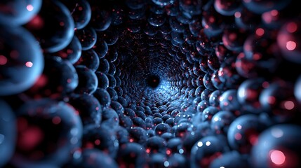 Canvas Print - abstract tunnel of spheres creating a dark and futuristic background, a modern and shiny ball patter