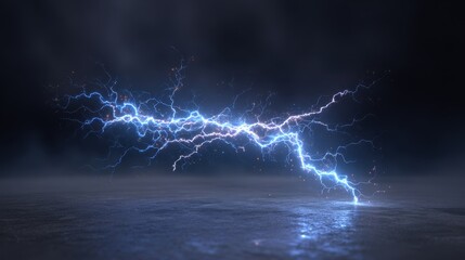 Wall Mural - Vivid 3D Lightning Forks Illuminating a Dark Stormy Background with Electric Shock Effects
