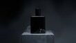 © MDSADIKUL - Elegant black perfume bottle on a podium with smoke, capturing luxury and style