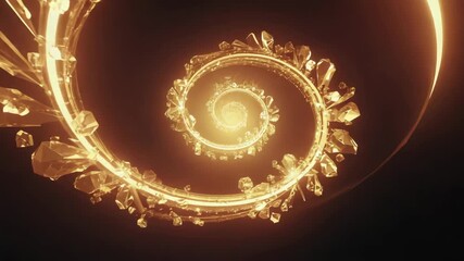 Wall Mural - golden crystals rotating along a spiral path create a captivating visual effect, perfect for backgro