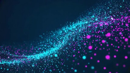 Wall Mural - abstract wave of glowing particles creating a dynamic flowing pattern in shades of turquoise and fuc