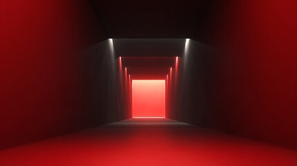 Canvas Print - abstract red tunnel with light at the end, creating a futuristic and modern architectural space with