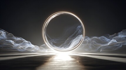 Canvas Print - a glowing circle of light amidst a misty landscape, an abstract background that evokes a sense of my