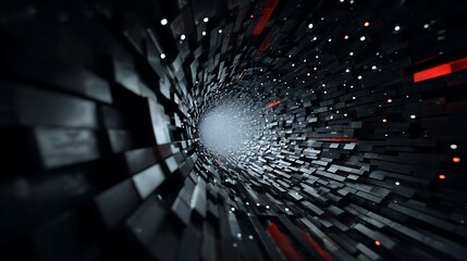 Canvas Print - abstract dark tunnel with blocks and glowing particles creating a futuristic and technological backg