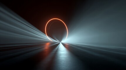 Canvas Print - abstract futuristic tunnel with glowing neon circle and light rays, creating a mesmerizing and dynam