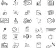 © Photon - News media Web Icon Set in Line Style. Collection of Mass media Linear Icons, Including tv, radio, newspaper, magazine, news, broadcasting, press, interview microphone, and more. Editable Stroke