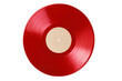 © Michael - Glossy red vinyl record, empty label against transparent backdrop, evoking musical nostalgia and retro sound experience