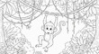 © Handrey - Monkey swinging from jungle vines coloring page for kids and adults printable activity sheet drawing 100
