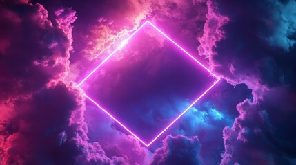 Wall Mural - neon pink square frame in vibrant cloudscape.