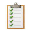 © Vibu design  gallery - A clipboard with a checklist of five items, all marked complete with green checkmarks. background removed