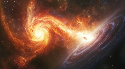 Wall Mural - A painterly depiction of a galaxy colliding with another 