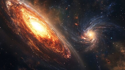 Wall Mural - A painterly depiction of a galaxy colliding with another 