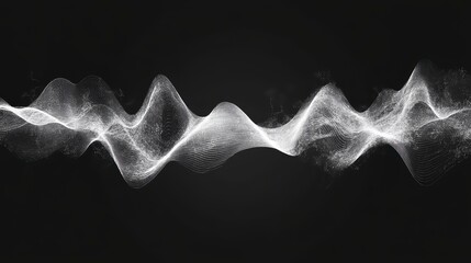 Wall Mural - abstract grayscale wave, flowing particles, digital art, dynamic motion, elegant design, dark backgr