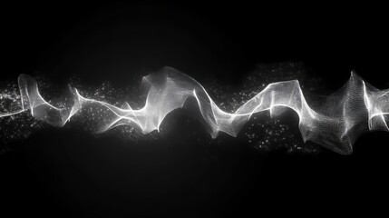 Wall Mural - abstract grayscale wave of light particles on black background.