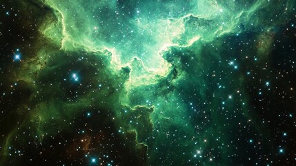 Wall Mural - A high-resolution green nebula with sparkling stars 