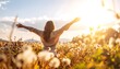 © Athayya - Woman in field, arms outstretched, golden hour
