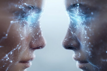 Wall Mural - two faces with blue eyes and blue hair