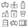 © vVadim - Fuel Storage Icons. Outline style icons of Fuel Storage: fuel tank icon, underground reservoir, vertical cylinder tank, rooftop