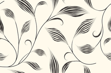 Wall Mural - Seamless pattern with floral branch leaves. Flourish nature arabesque line texture.