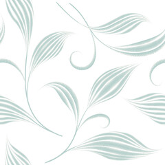 Wall Mural - Seamless pattern with flourish leaves. Floral summer nature swirl line decorative texture. flourish artistic illustration in retro graphic style