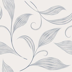Wall Mural - Seamless pattern with flourish leaves. Floral summer nature swirl line decorative texture. 