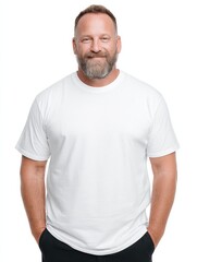 generative ai a happy fat and clean shaven average looking 45 year old man wearing a highquality whi