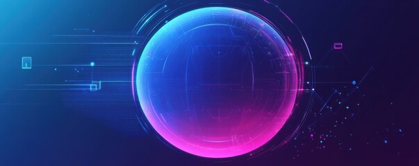 Wall Mural - futuristic abstract vector design featuring a glowing pink and blue sphere with digital elements, pe