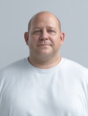 generative ai a happy fat and clean shaven average looking 45 year old man wearing a highquality whi