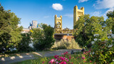 golden Tower Bridge over the Sacramento River. The bridge is the western downtown entry point to the city of Sacramento, capital of California