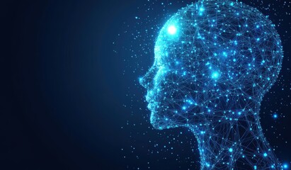 Wall Mural - vector illustration of human head made of digital network connections representing technology and ar