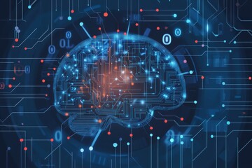 Wall Mural - vibrant digital illustration of brain with circuit pattern symbolizing artificial intelligence and n