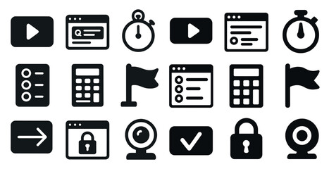Web and multimedia solid icons set – online, filled, digital interface symbols