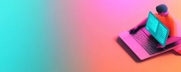 Neon Laptop User Creative Tech Illustration, Technology, Design