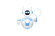 © Theeraphat - 3d robot character holding magnifying glass. ai assistant searching concept. cute blue and white bot isolated on white background. artificial intelligence mascot. 3d render.