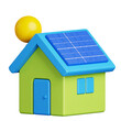 © Rindi - House with solar panel icon and sun eco friendly power symbol 3d render illustration isolated on transparent background