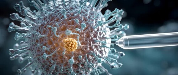 Wall Mural - anamorphic video virus particle being manipulated by microscopic tools. suggesting themes of scienti