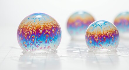 Colorful transparent spheres on clear stands