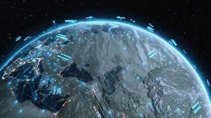 Wall Mural - futuristic concept of a digital network connecting major cities and regions, symbolizing global comm