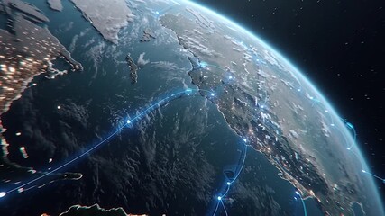 Wall Mural - futuristic concept of a digital network connecting major cities and regions, symbolizing global comm