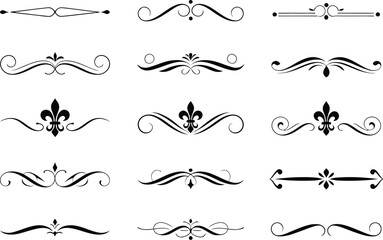 elegant black decorative flourishes and ornaments, a collection of 12 ornate design elements for cre