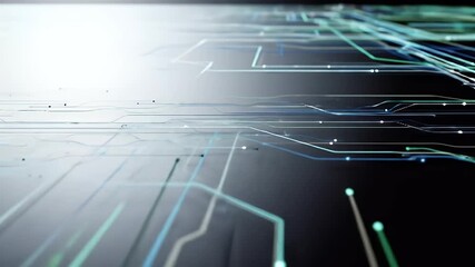 Futuristic abstract digital network with glowing lines and dots symbolizing data transmission and technological connectivity.