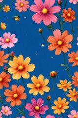 Wall Mural - Cosmos on blue background cartoonish seamless pattern