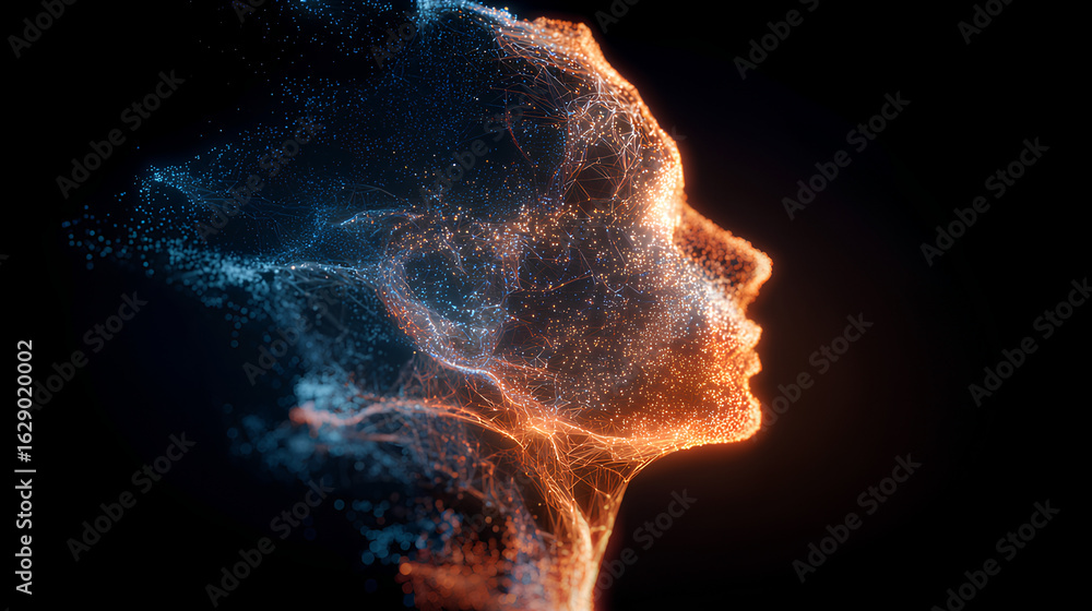 Glowing Digital Human Head Profile in Orange and Blue Stock Photo ...