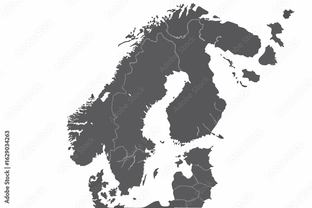 Scandinavian Rivers Map Vector de Stock Vector detailed grey map of scandinavia and surrounding ...