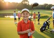 © Irtiko - Young boy smiles holding golf club on sunny course