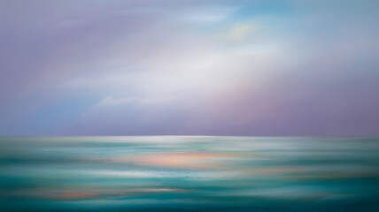 Wall Mural - serene ocean horizon with soft pastel sky and reflective water clouds