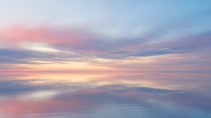 Wall Mural - soft pastel clouds reflected on tranquil water at sunrise or sunset pink purple