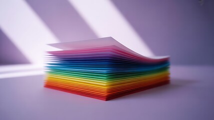 Canvas Print - stack of colorful paper sheets fanned out with light and shadow rainbow