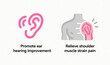 © shen - Pink ear hearing enhancement and gray shoulder strain relief icons represent ear hearing improvement and shoulder muscle strain reduction, used for rehabilitation therapy and daily health care